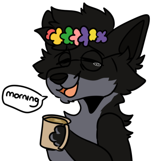 hyperdefined holding cup of coffee saying morning